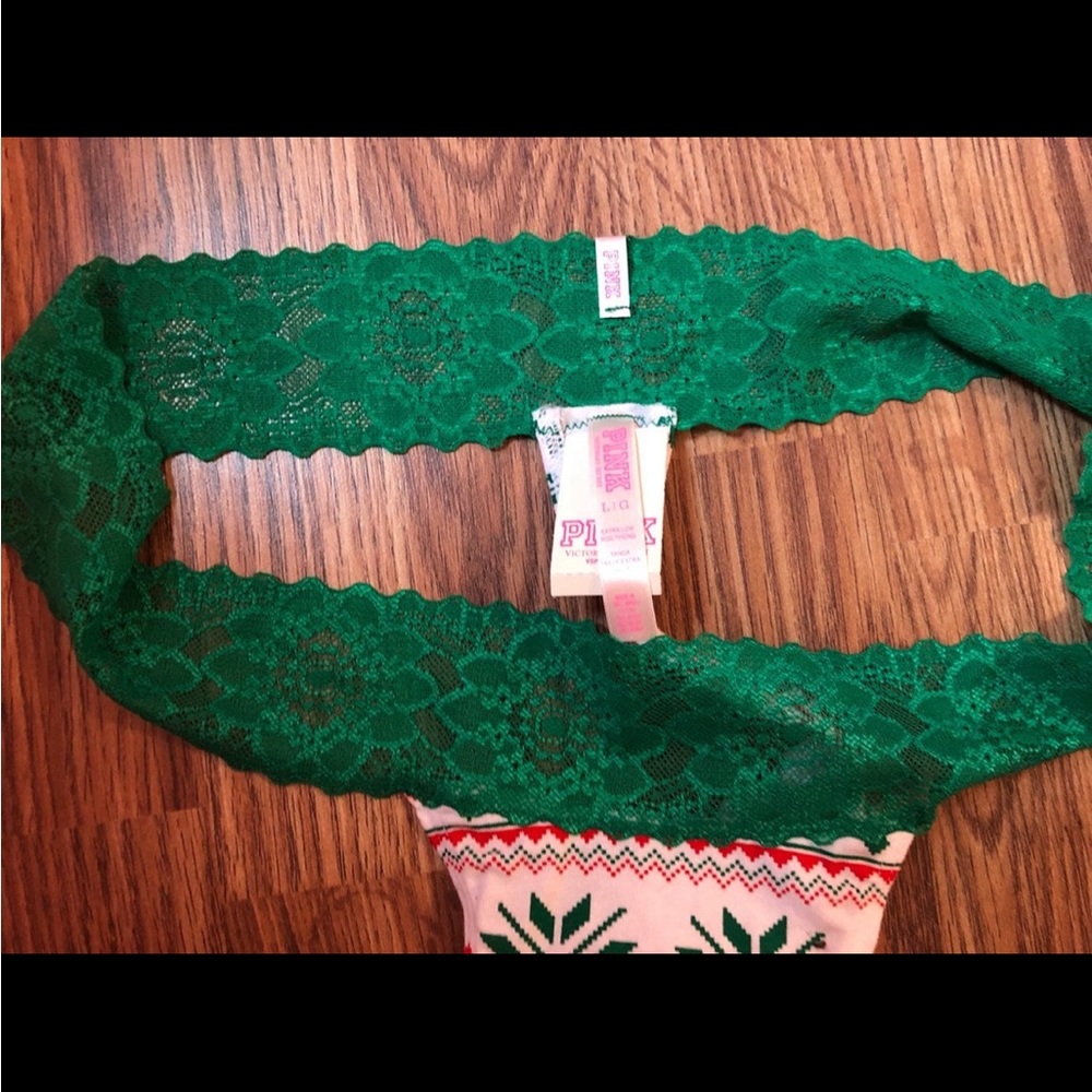 New Victoria's Secret PINK Lace Trim Thong Panties - Large - Picture 2 of 2